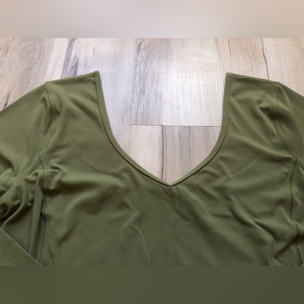 Lululemon Align V-Neck Long Sleeve Crop Top Olive Green Nulu Women's Size 6 - Picture 8 of 15